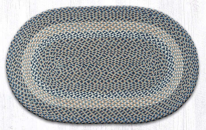 Earth Rugs C-05 Blue / Natural Oval Braided Rug 27&#x22; x 45&#x22;