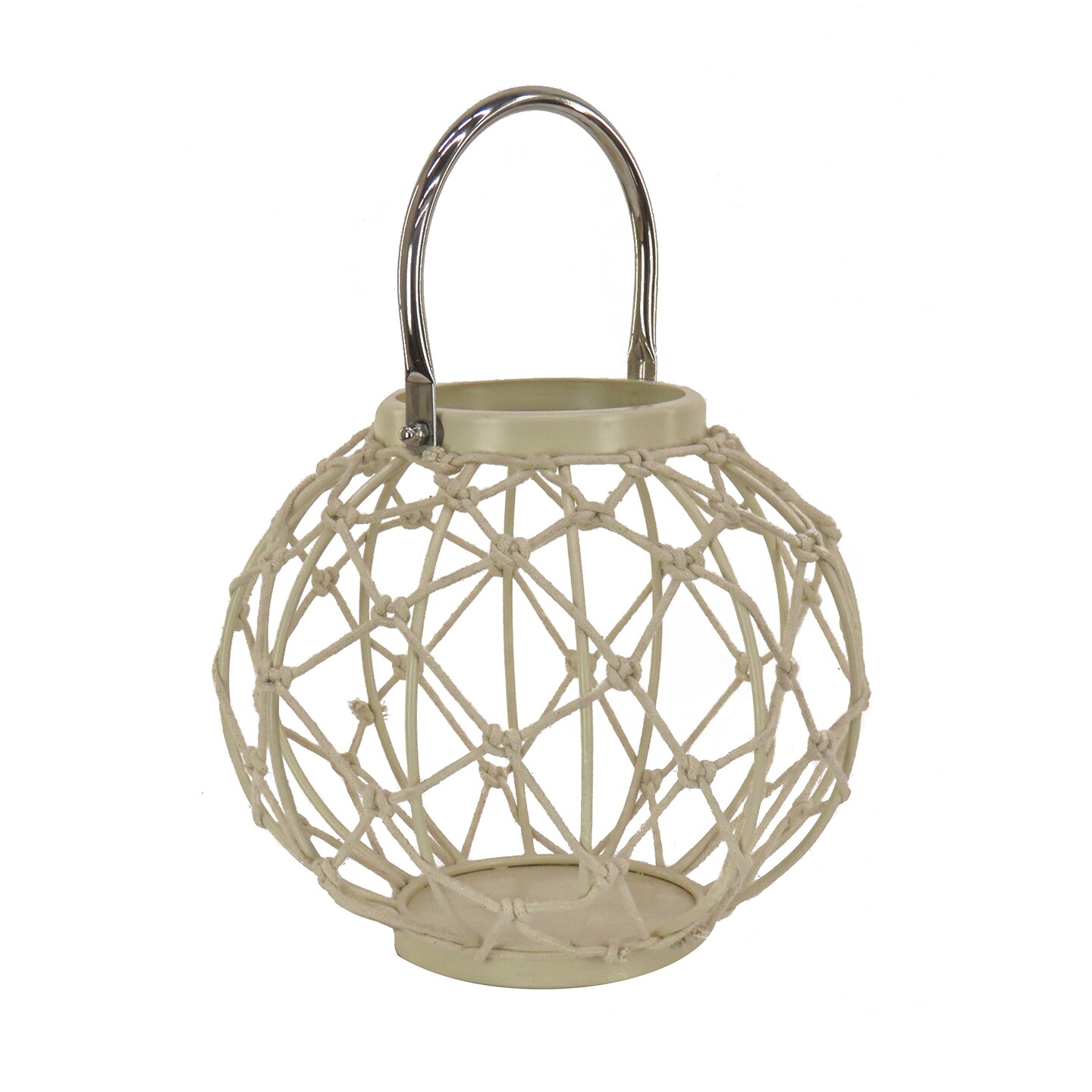 9&#x22; Round Rope Weave Candle Lantern, Bleached Sand