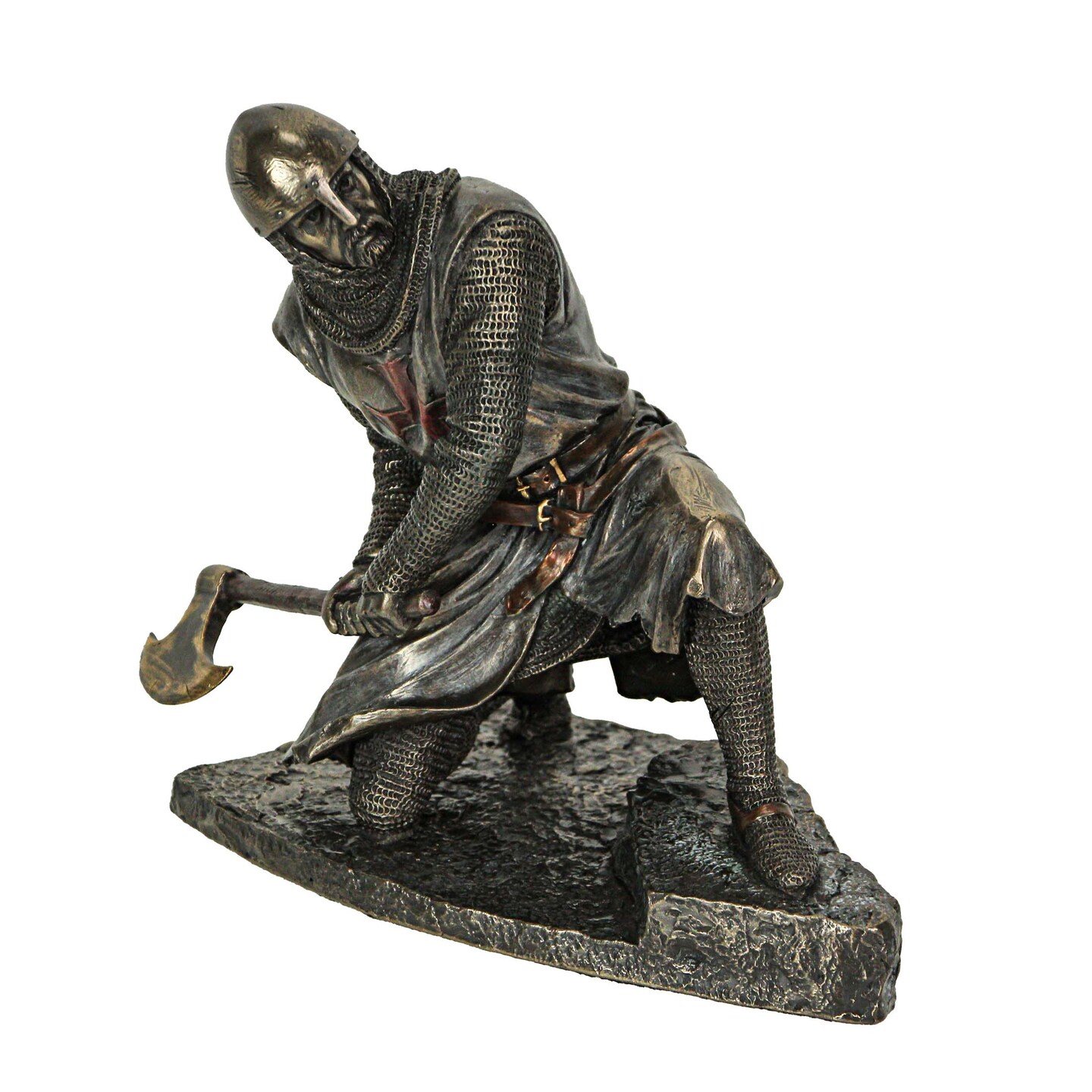 Bronze Finish Kneeling Templar Knight Wielding Battle Axe Statue