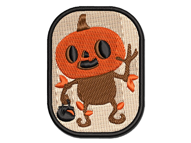 Fall Pumpkin Boy Halloween Jack O Lantern Multi-Color Embroidered Iron-On or Hook &#x26; Loop Patch Applique