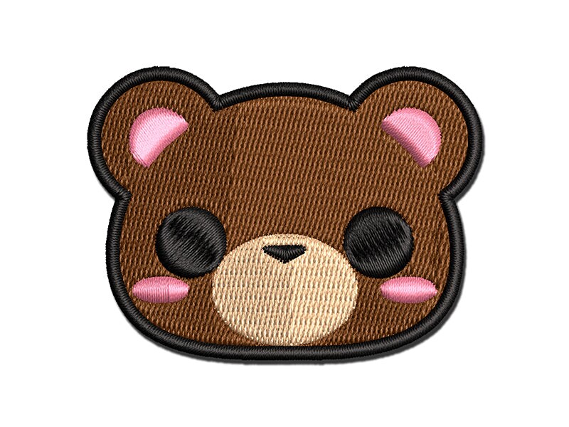 Charming Kawaii Chibi Bear Face Blushing Cheeks Multi-Color Embroidered Iron-On or Hook &#x26; Loop Patch Applique