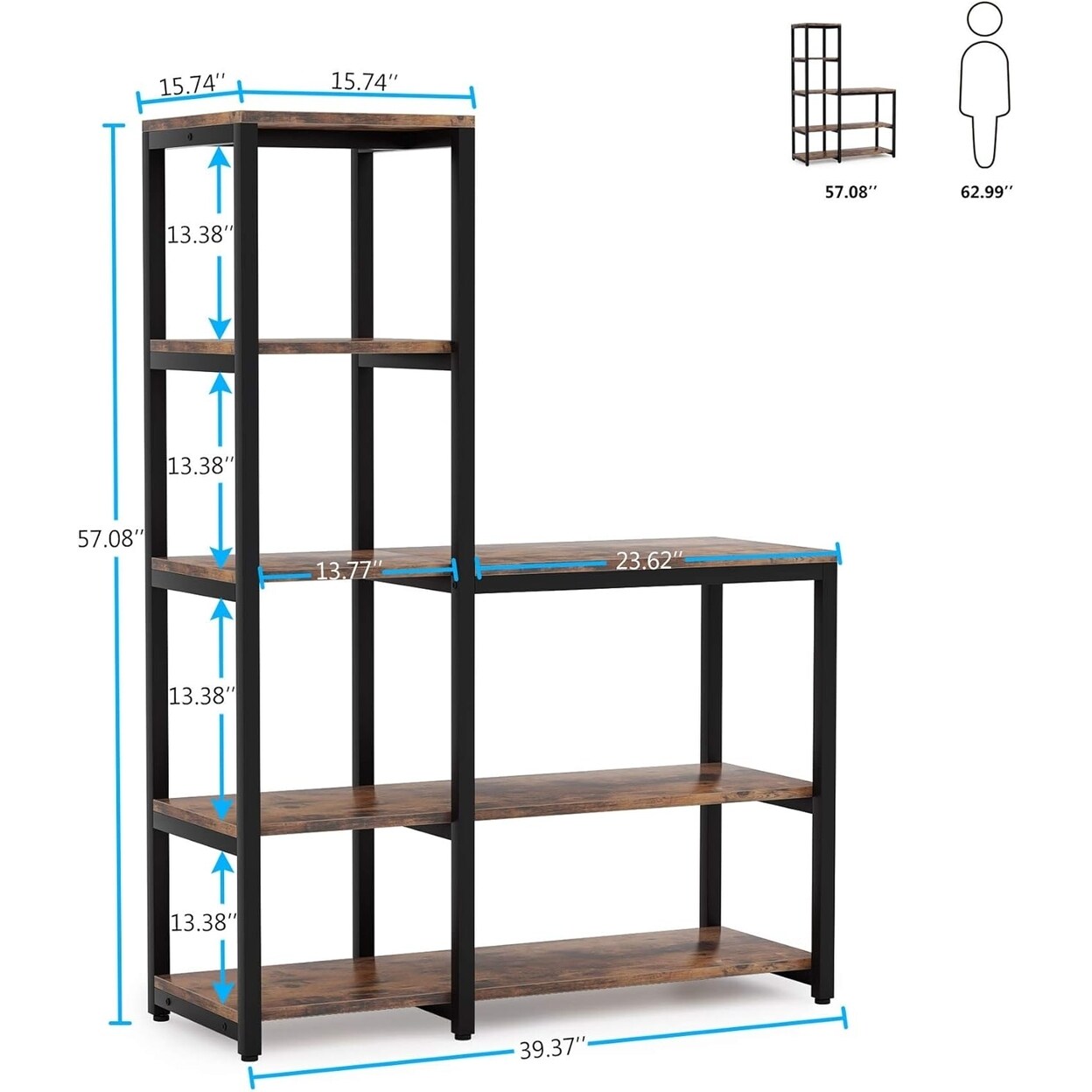 Tribesigns 5-Tier Bookshelf Ladder Corner Bookcase Storage Shelf 39.4 In Black