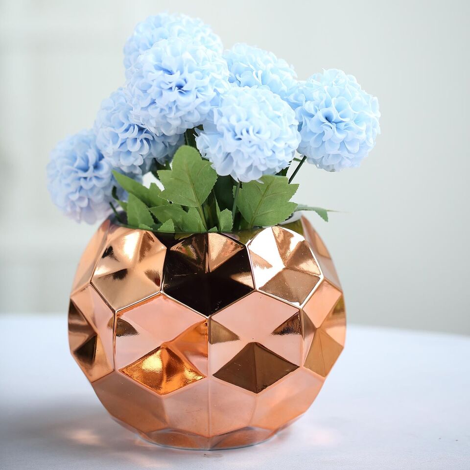 2 pcs 6-Inch tall Rose Gold Geometric Mercury Glass Candle Holders