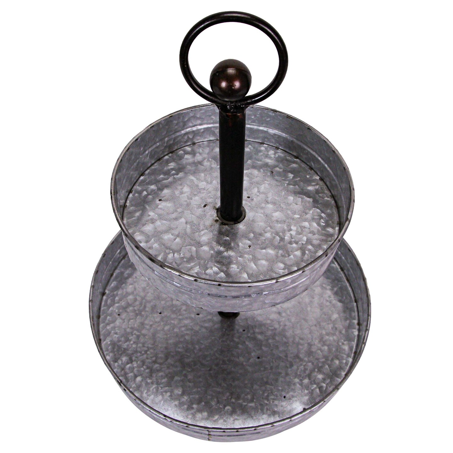 Metal Rustic Round Two Tier Country Farmhouse Tray Serving Stand