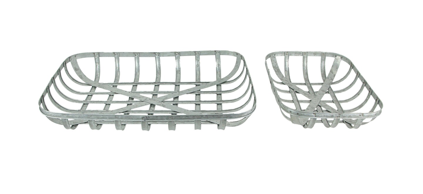 Set of 2 Galvanized Metal Rectangular Tobacco Basket Trays / Wall Hangings