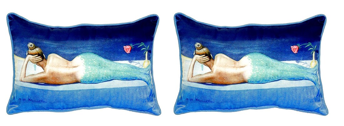 Pair of Betsy Drake Mermaid Small Outdoor-Indoor Pillows 12 X 12