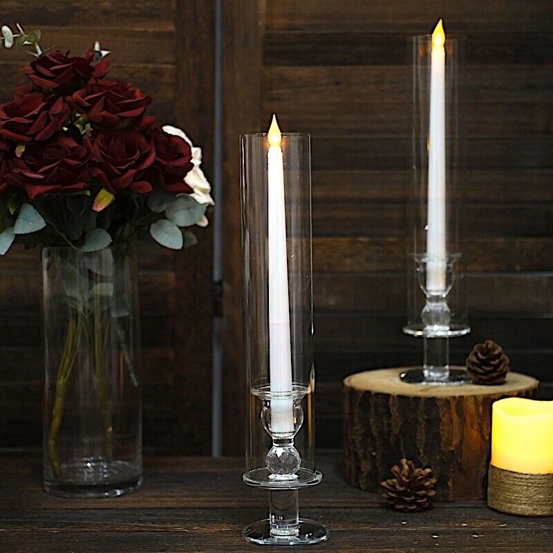 2 Crystal Clear 14&#x22; Glass Hurricane Taper CANDLE HOLDERS