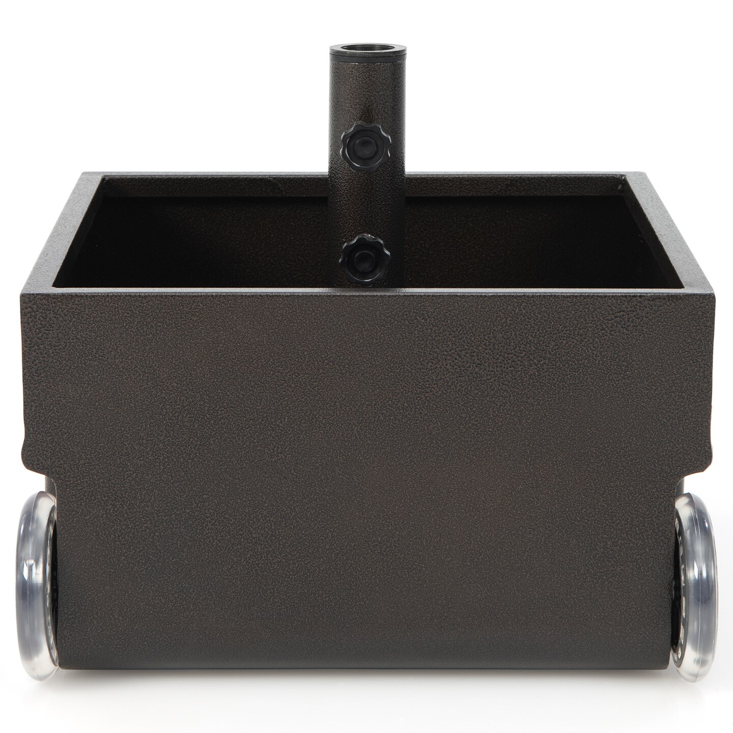Black Patio Umbrella Base Stand with Wheels Planter Fill able Design
