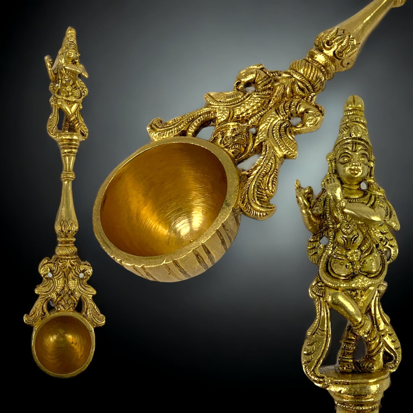 Decorative Brass Dancing Ganesha/krishna Spoon Yagya Hawan Spoon Indian Cultural Religious Item Brass Ganesha/krishna Wall Hanging Diwali Gift Best Home Temple Decor