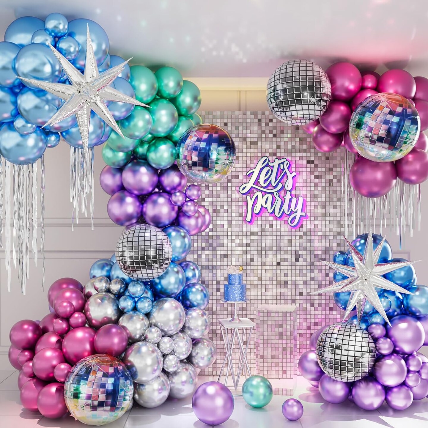 Metallic Balloons Arch Kit, Disco Ball Balloons Decorations, Disco Balloon Arch, Metallic Purple Blue Magenta Hot Pink Silver Green Chrome Balloons Garland, Disco Party Decorations