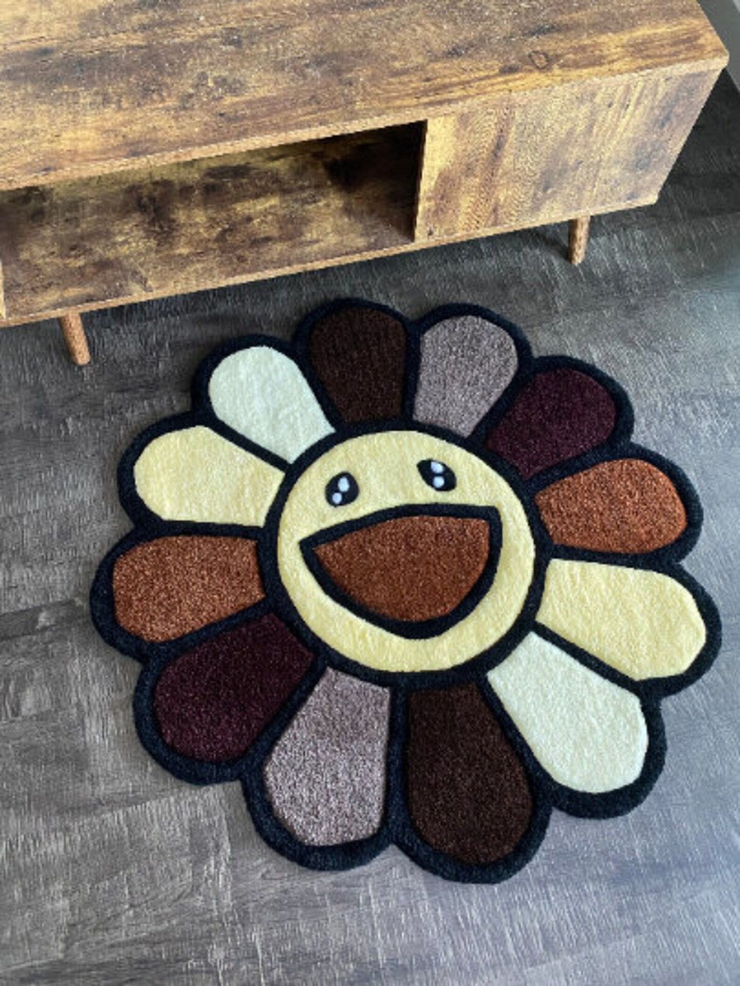 Sunflower Tufted top Rug | Takashi Murakami | Handmade | Area Rug | Home Decor | Pokemon | Anime | Free Shipping