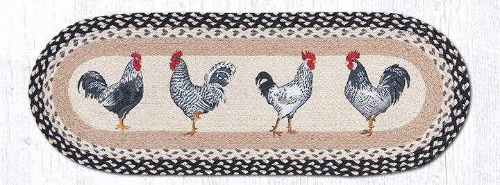 Earth Rugs OP-430 Roosters Oval Patch Runner 13&#x22; x 36&#x22;