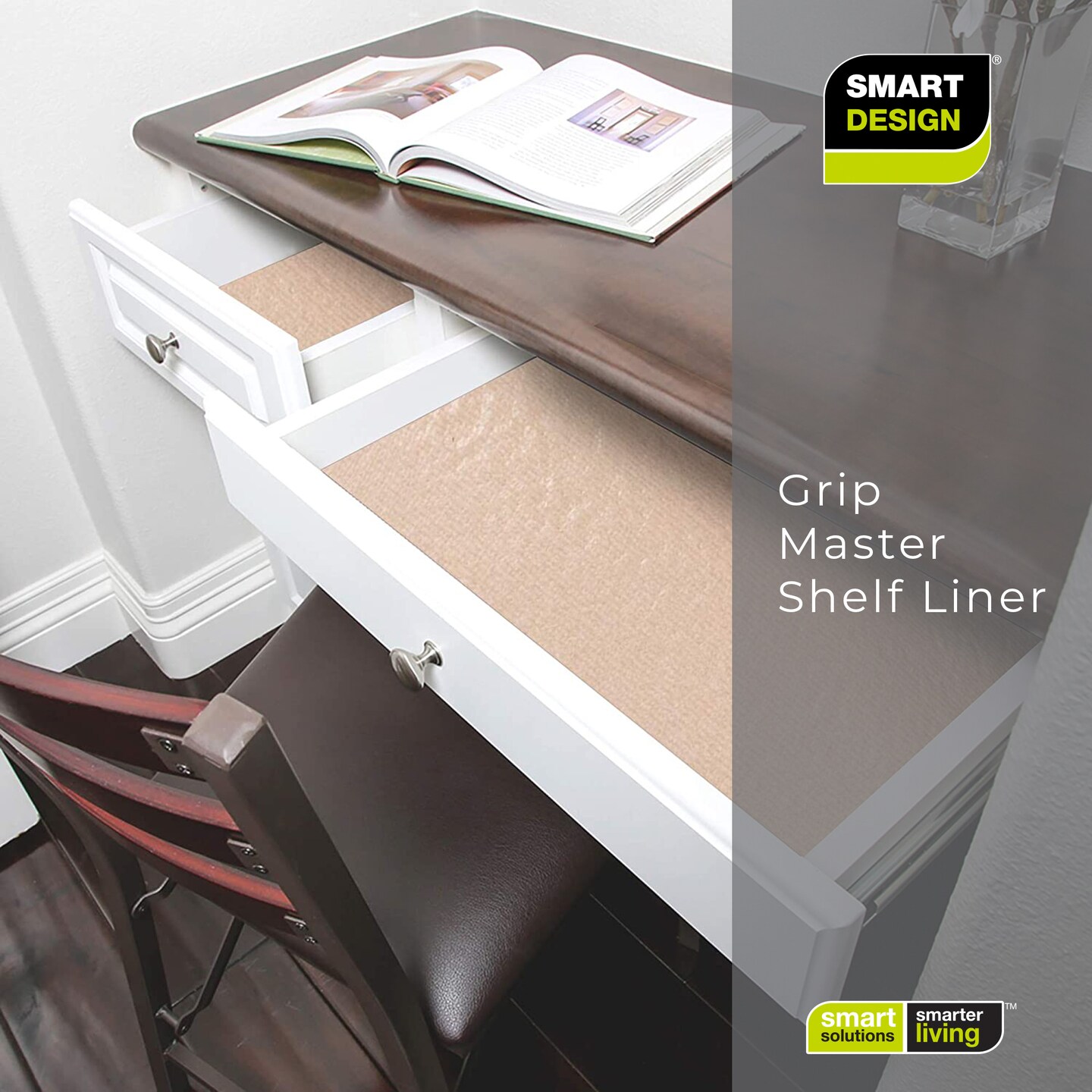 Smart Design Master Solid Grip Shelf Liner - 18 Inch x 24 Feet Total (Set of 6 Rolls) - Taupe