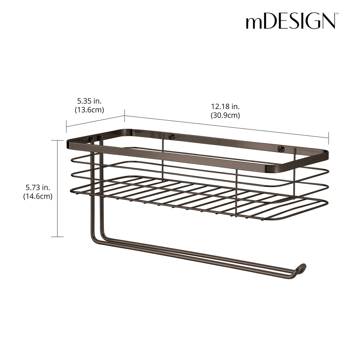 mDesign Steel Horizontal Wall Mounted Paper Towel Holder with Basket