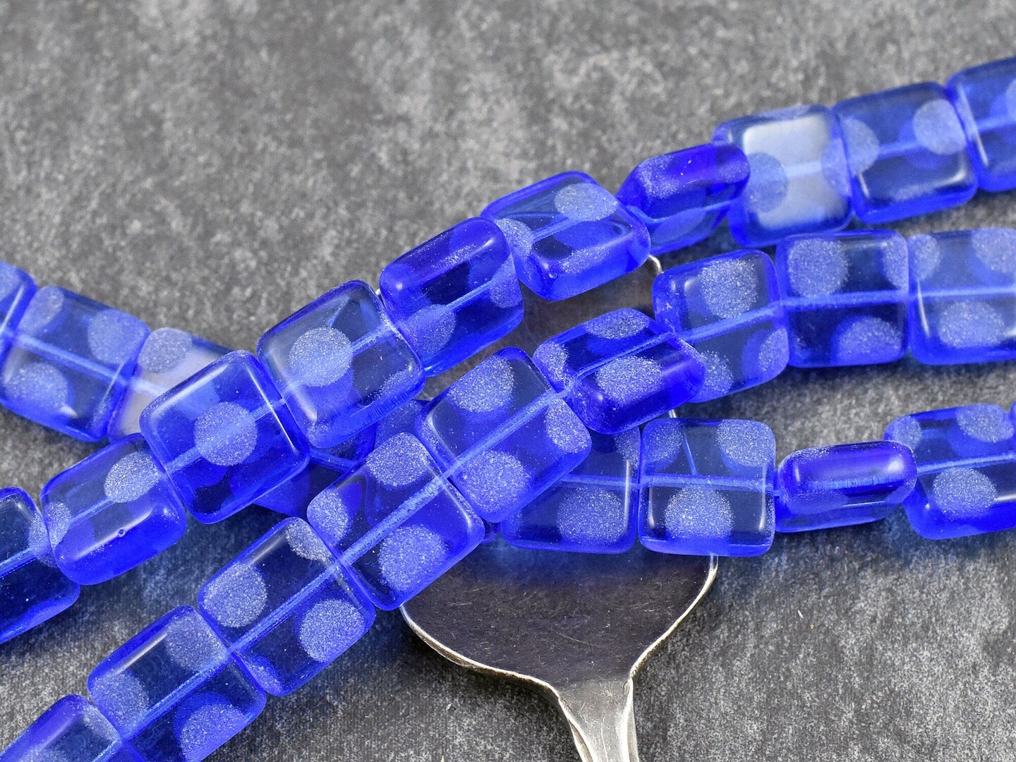 *19* 10mm Sandblasted Sapphire Flat Square Beads