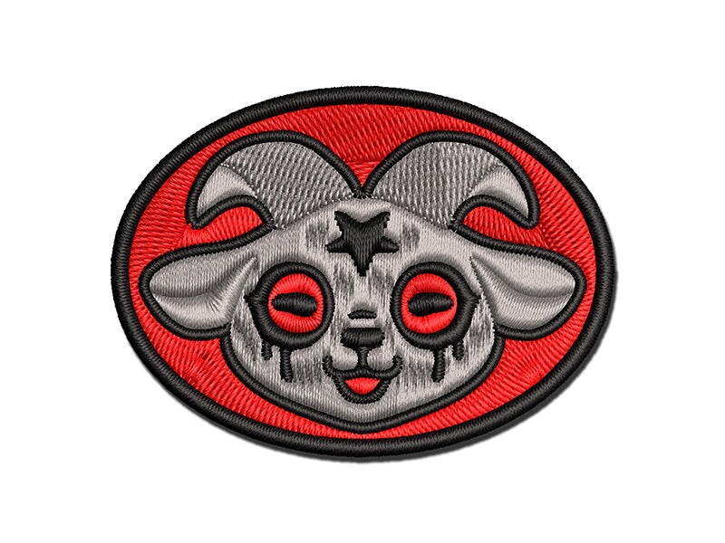 Cute Satanic Goat Goth Multi-Color Embroidered Iron-On or Hook &#x26; Loop Patch Applique