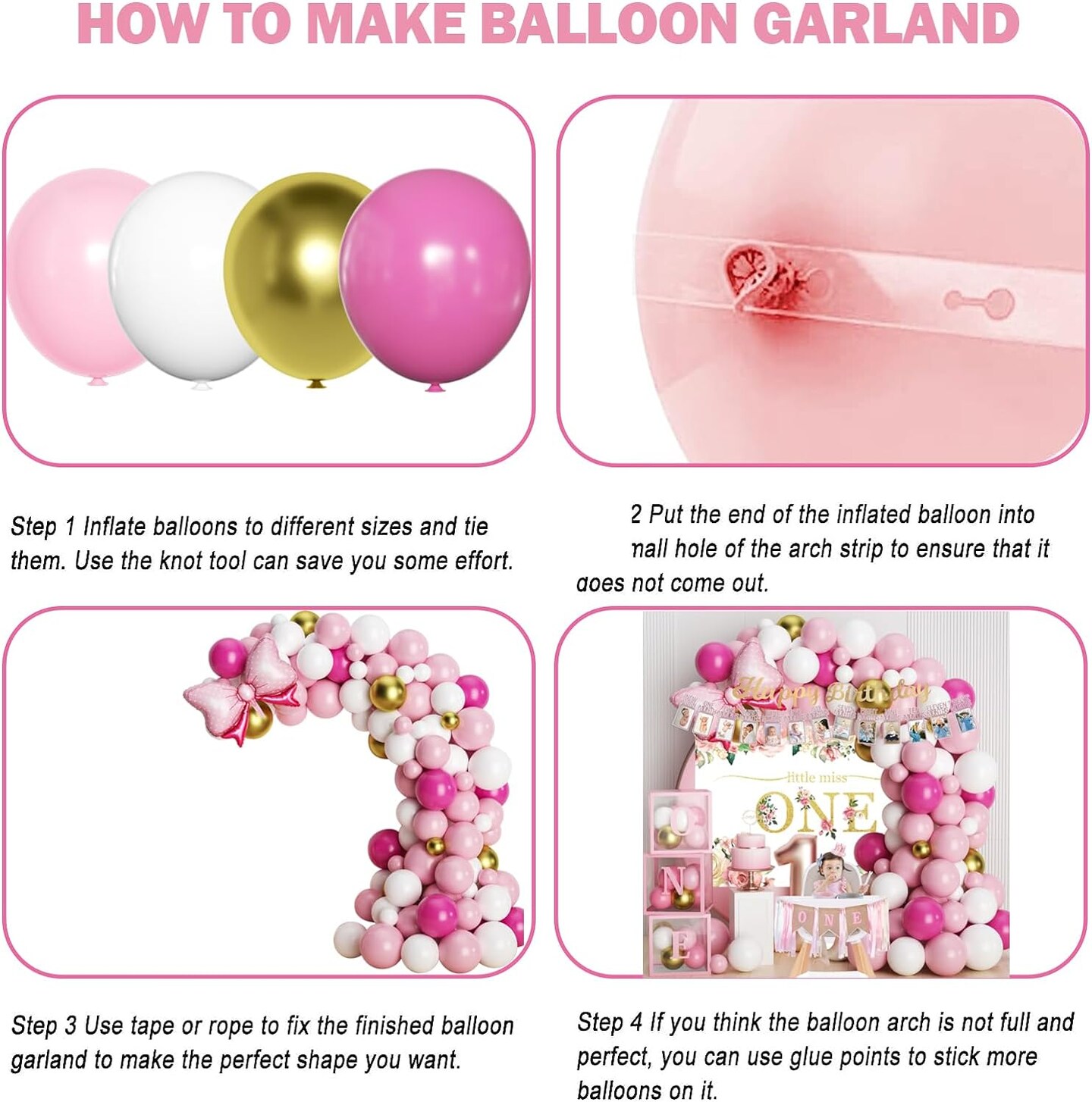 Baby Girl 1st Birthday Decorations , Baby First Birthday Supplies for Girl,Including Balloon Boxes, Pink Gold Balloons Garland Arch Kit,Party Backdrop, High Chair Banner, Crown, Photo Banner