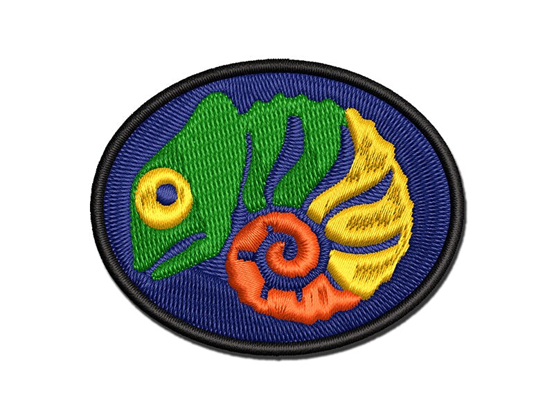 Cautiously Curled Chameleon Lizard Multi-Color Embroidered Iron-On or Hook &#x26; Loop Patch Applique