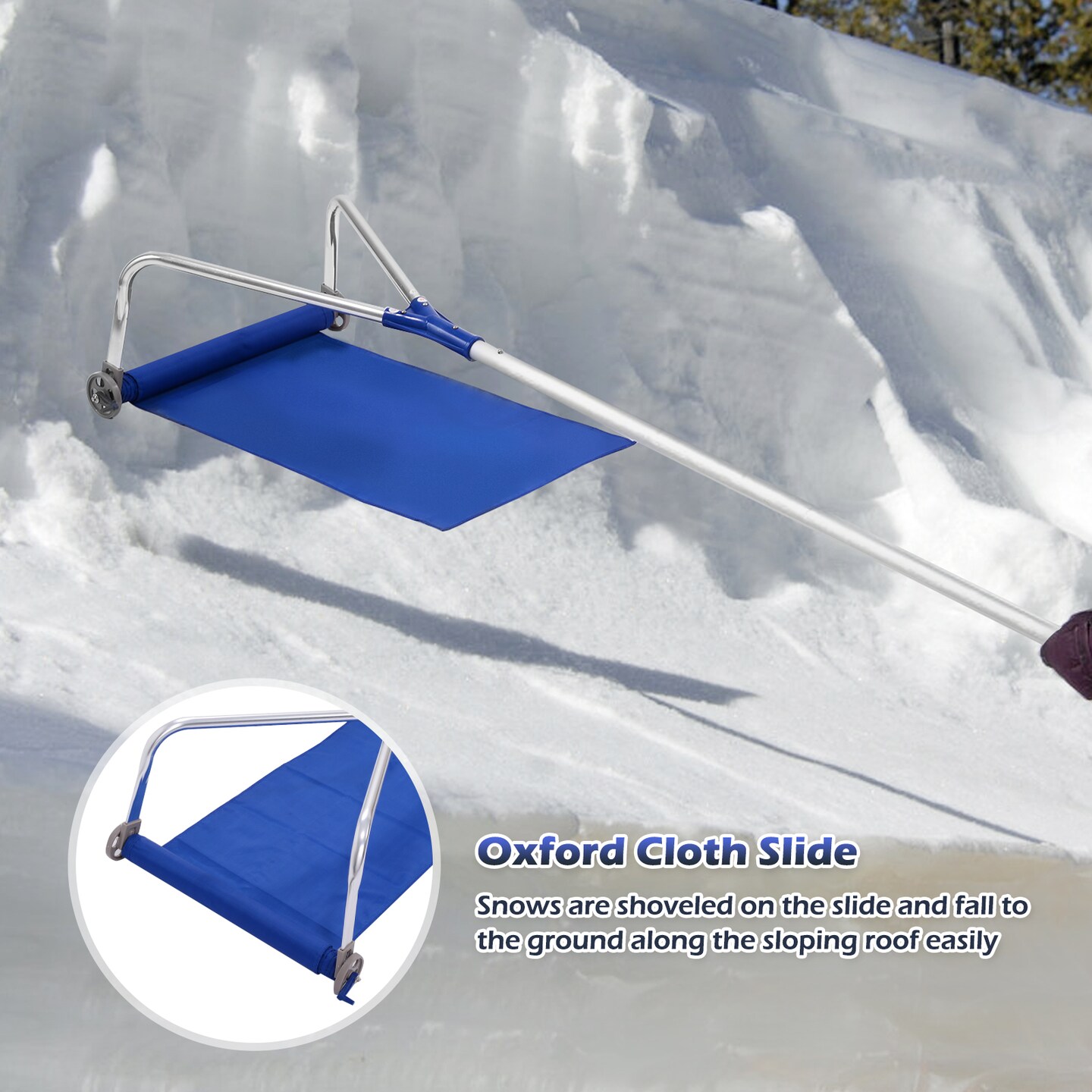 21 Feet Adjustable Aluminium Snow Roof Rake With Wheels And Oxford Slide