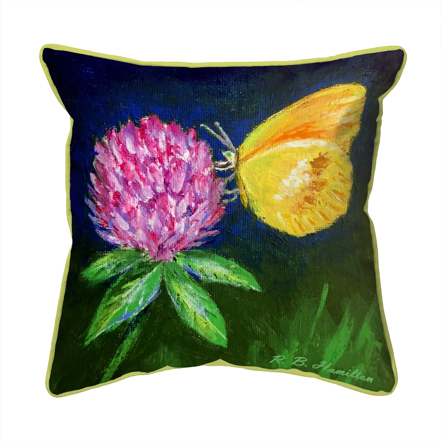 Betsy Drake Sulphur Butterfly & Clover Small Indoor/Outdoor Pillow 12x12