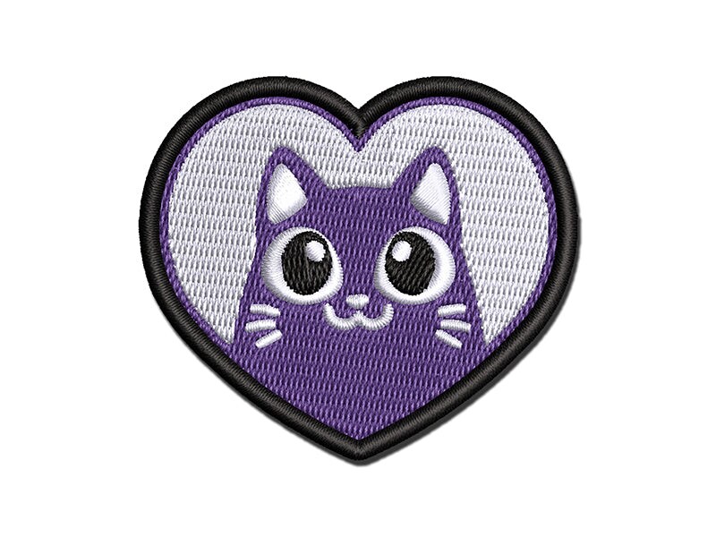 Cat Inside of Heart Love Multi-Color Embroidered Iron-On or Hook &#x26; Loop Patch Applique