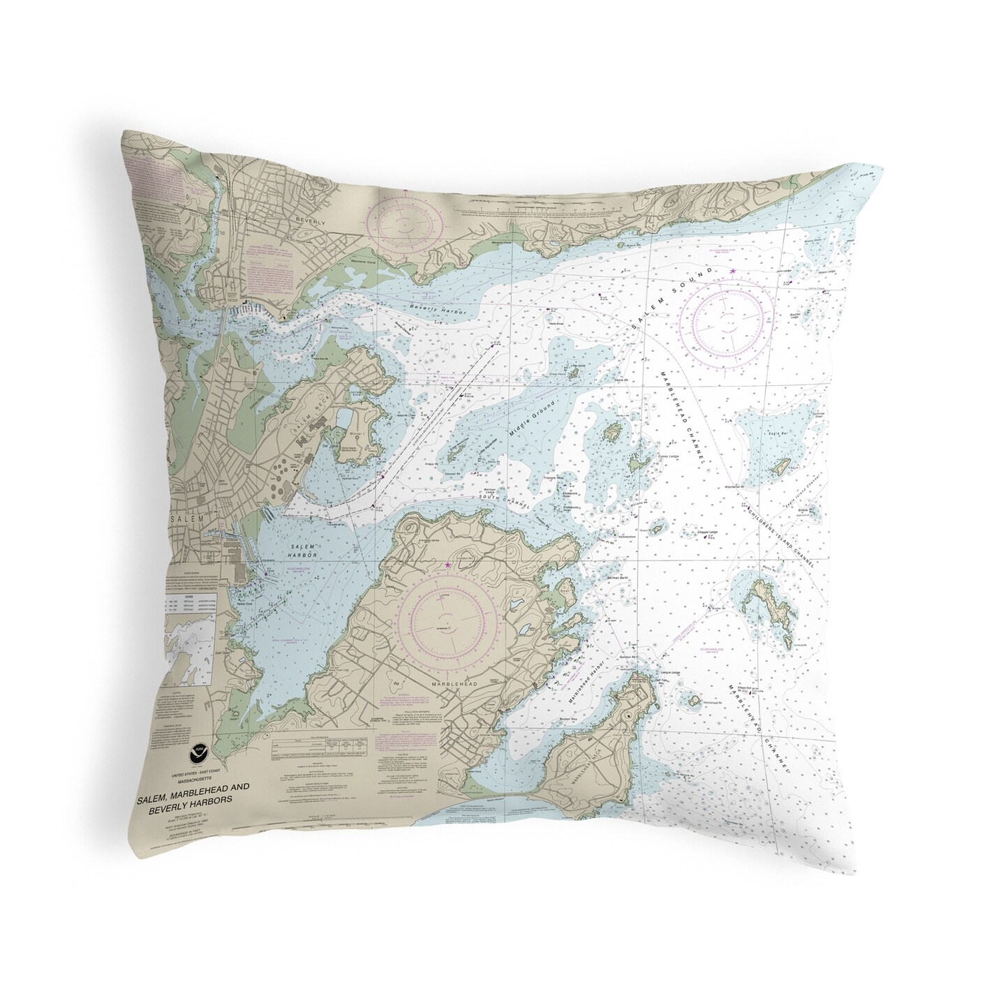 Salem Harbors Map Pillow 18x18 &#x2013; Noncorded Indoor/Outdoor
