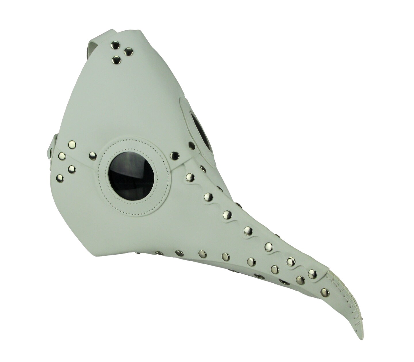 Studded White Plague Doctor Medicine Mask with Black Lenses