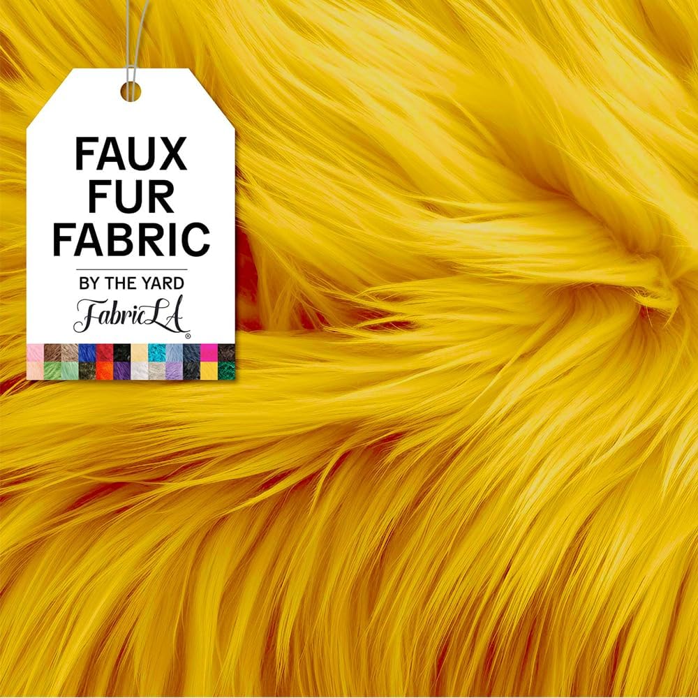 FabricLA | Shaggy Faux Fur | Fabric by The Yard | 144&#x22; X 60&#x22; Inch Wide | Craft Furry Fabric | Sewing, Apparel, Rugs, Pillows &#x26; More | Faux Fluffy Fabric | Golden Yellow, 4 Yard