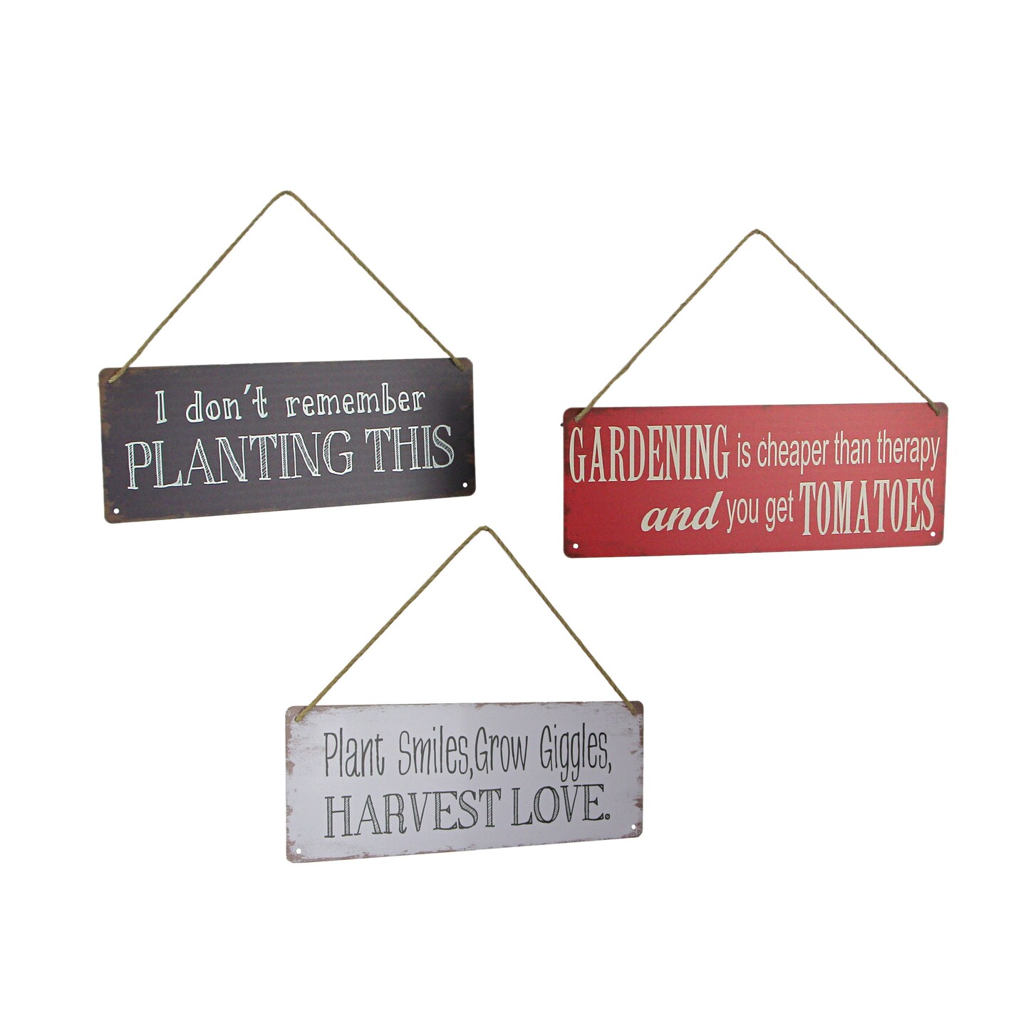 Set of 3 Red Black White Metal Rustic Hanging Garden Signs Outdoor Home Decor
