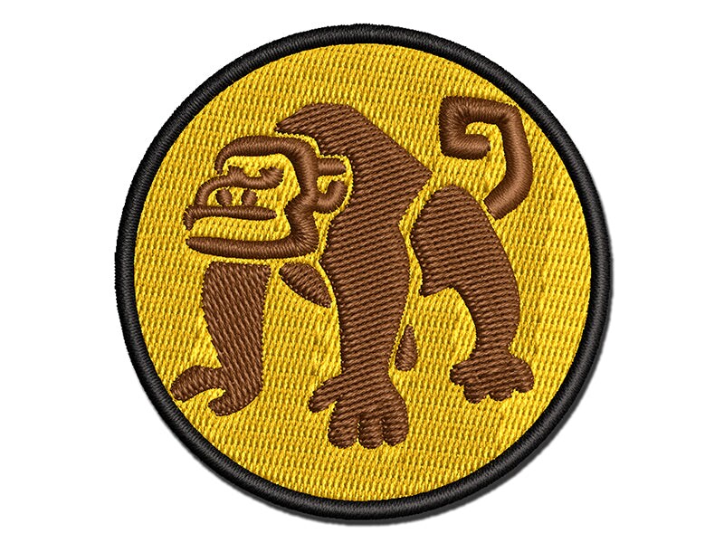 Grumpy Monkey with Curly Tail Multi-Color Embroidered Iron-On or Hook &#x26; Loop Patch Applique