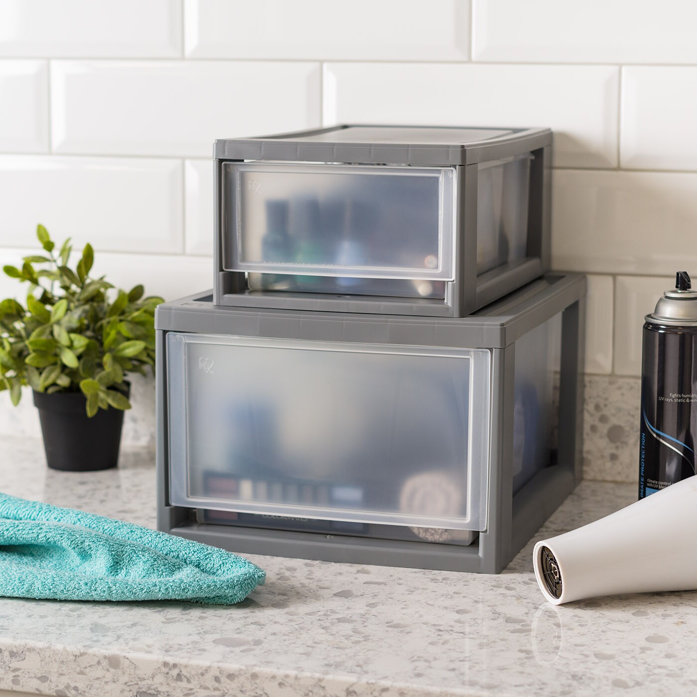 IRIS USA 5Pack Stackable Storage Drawer Box for Closet, School supplies, Gray