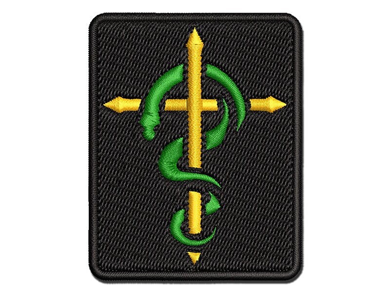 Brazen Serpent on Cross Good and Evil Multi-Color Embroidered Iron-On or Hook &#x26; Loop Patch Applique