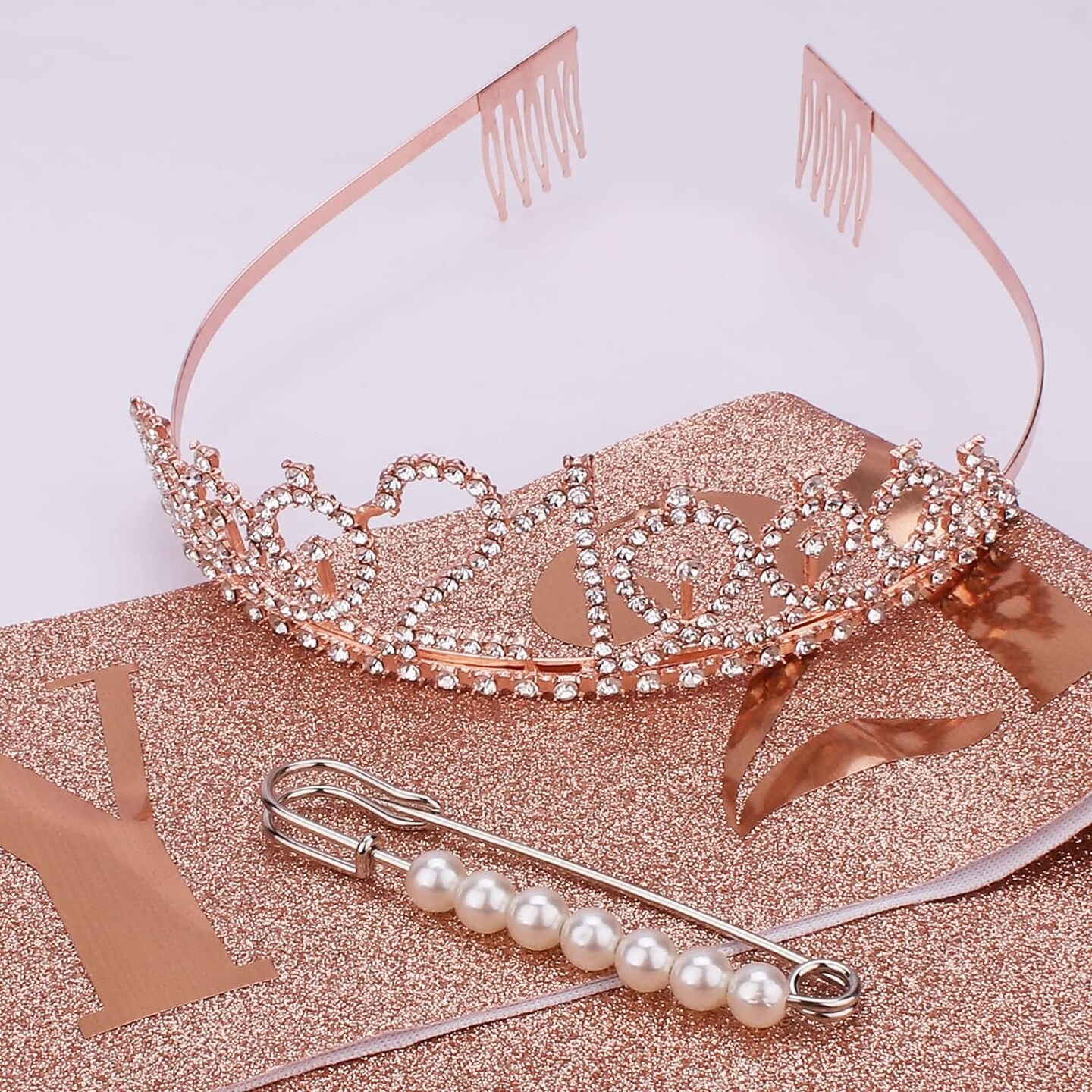 Rose Gold Finally 21 Birthday Sash and Crown for Women 21st Birthday Tiaras and Sash Set for Women Birthday Decorations Rose Gold Birthday Queen Crowns Tiaras for Women