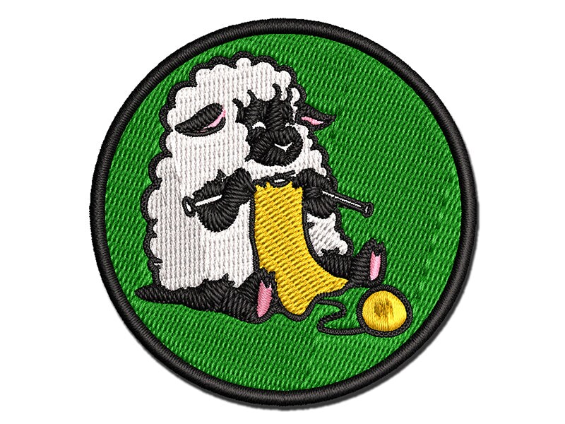 Cute Sheep Knitting with Wool Yarn Multi-Color Embroidered Iron-On or Hook &#x26; Loop Patch Applique