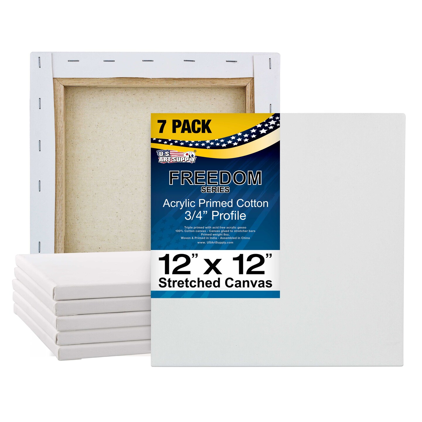 12 x 12 inch Stretched Canvas Super Value 7 Pack Triple Primed