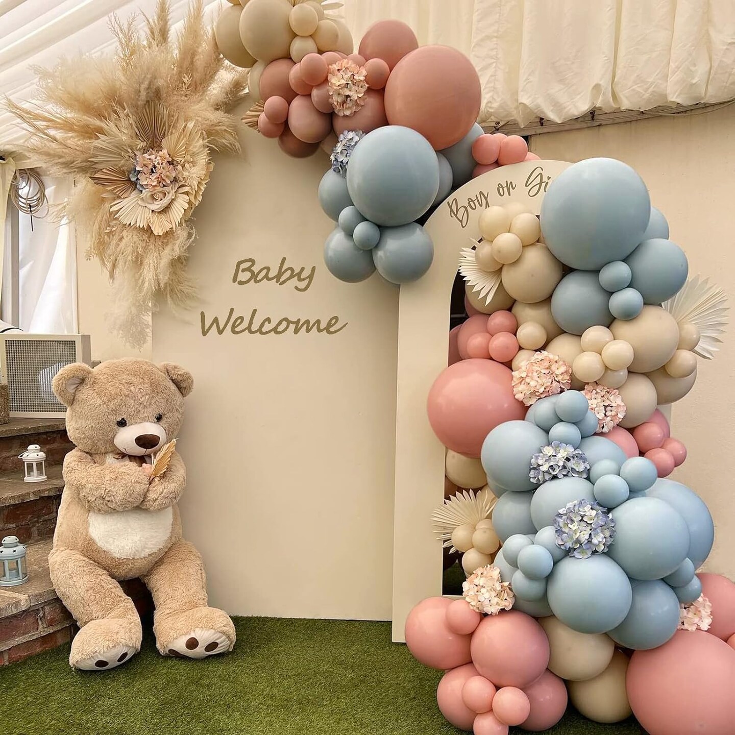 Pink and Blue Balloons Dusty Arch Kit Garland Nude for Gender Reveal Baby Shower Decorations Bear