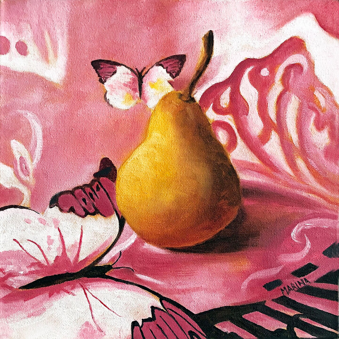Butterfly Magic Still Life Fruit Original Oil Painting on Canvas 307896036350902272