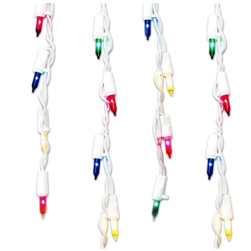 Merry and Light Set of 2 Multi-Colored Mini Icicle Christmas Lights - 20 ft White Wire