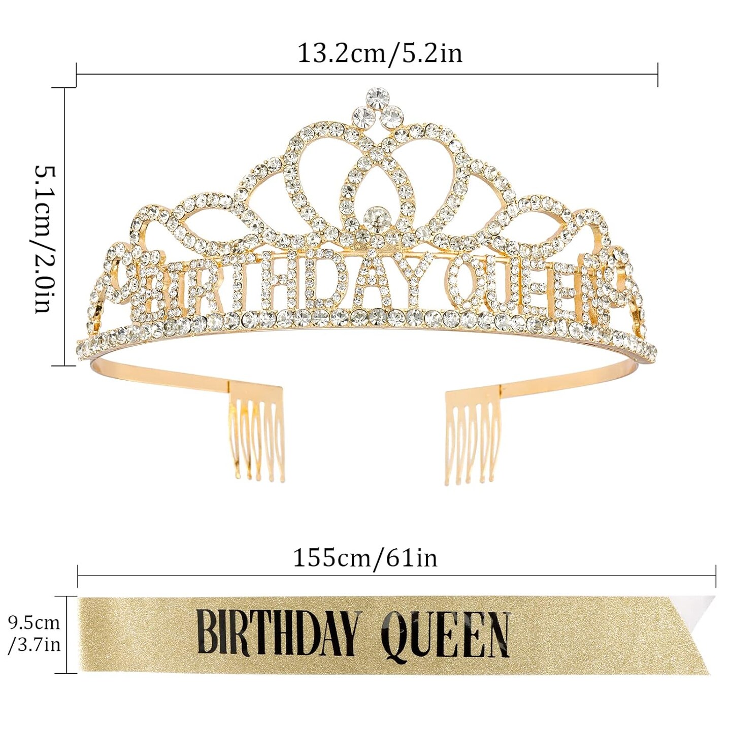 Gold Birthday Crowns for Women Birthday Queen Sash and Tiara for Women Gold Birthday Party Decorations for Women Birthday Sash and Crown for Women