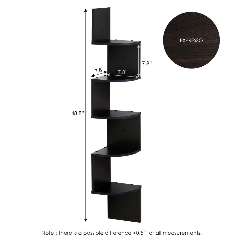Furinno 5 Tier Wall Mount Floating Radial Corner Shelf, Espresso
