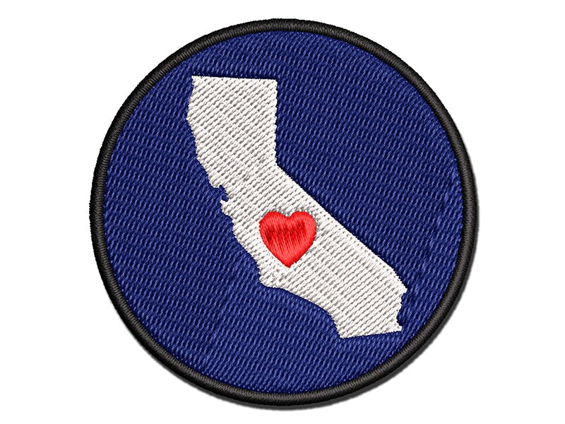 California State with Heart Multi-Color Embroidered Iron-On or Hook &#x26; Loop Patch Applique