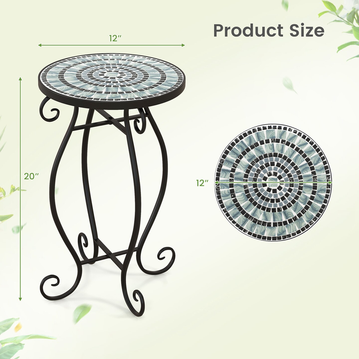 Costway Mosaic Outdoor Round End Table with Weather Resistant Ceramic Tile Tabletop