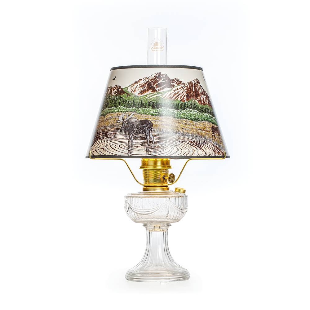 Aladdin Lincoln Drape Oil Lamp, Clear Glass Indoor Fuel Lamp with Rocky Mountain High Shade