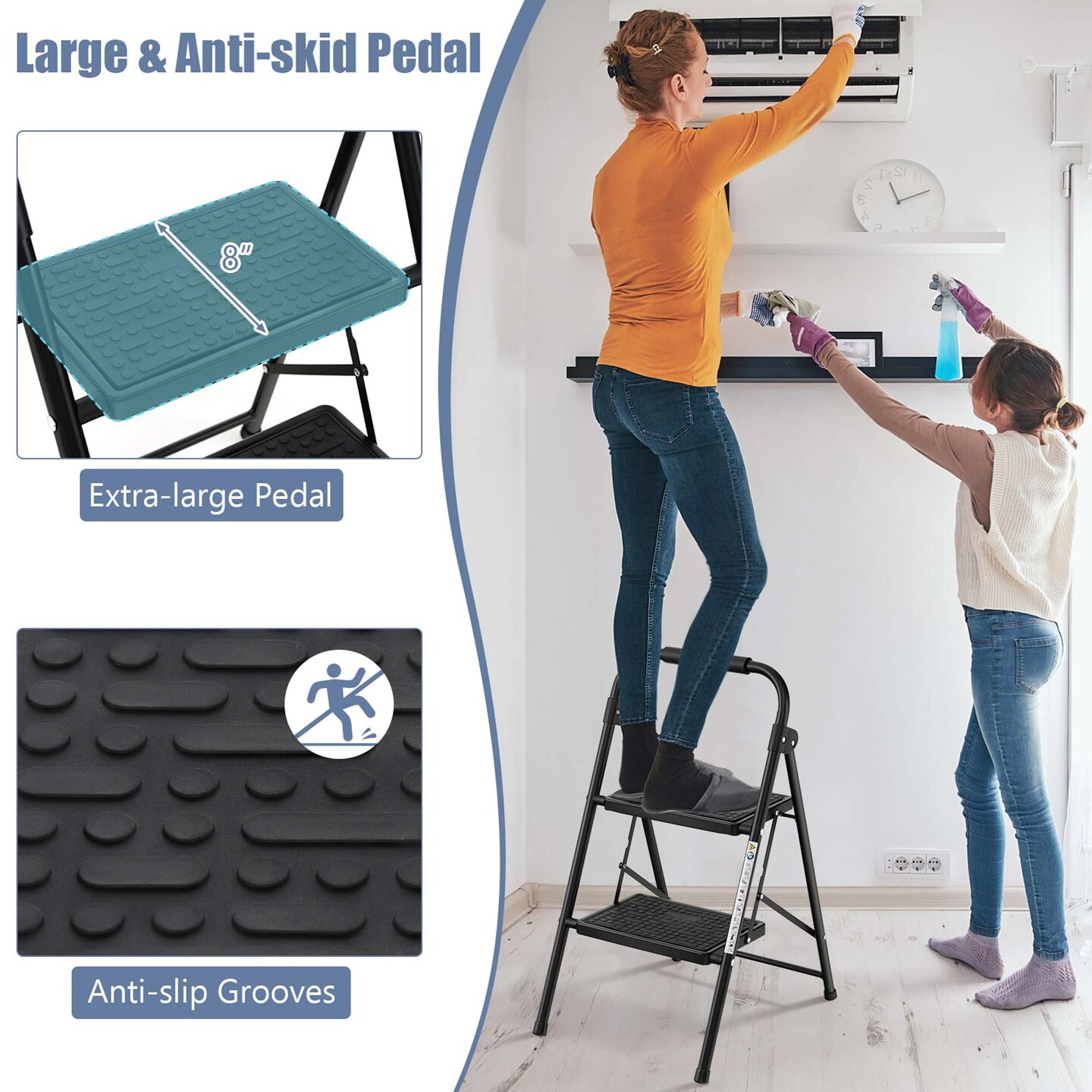 Costway 2 Step Ladder Folding Step Stool 330lbs Capacity with Anti-Slip Pedal &#x26; Handle