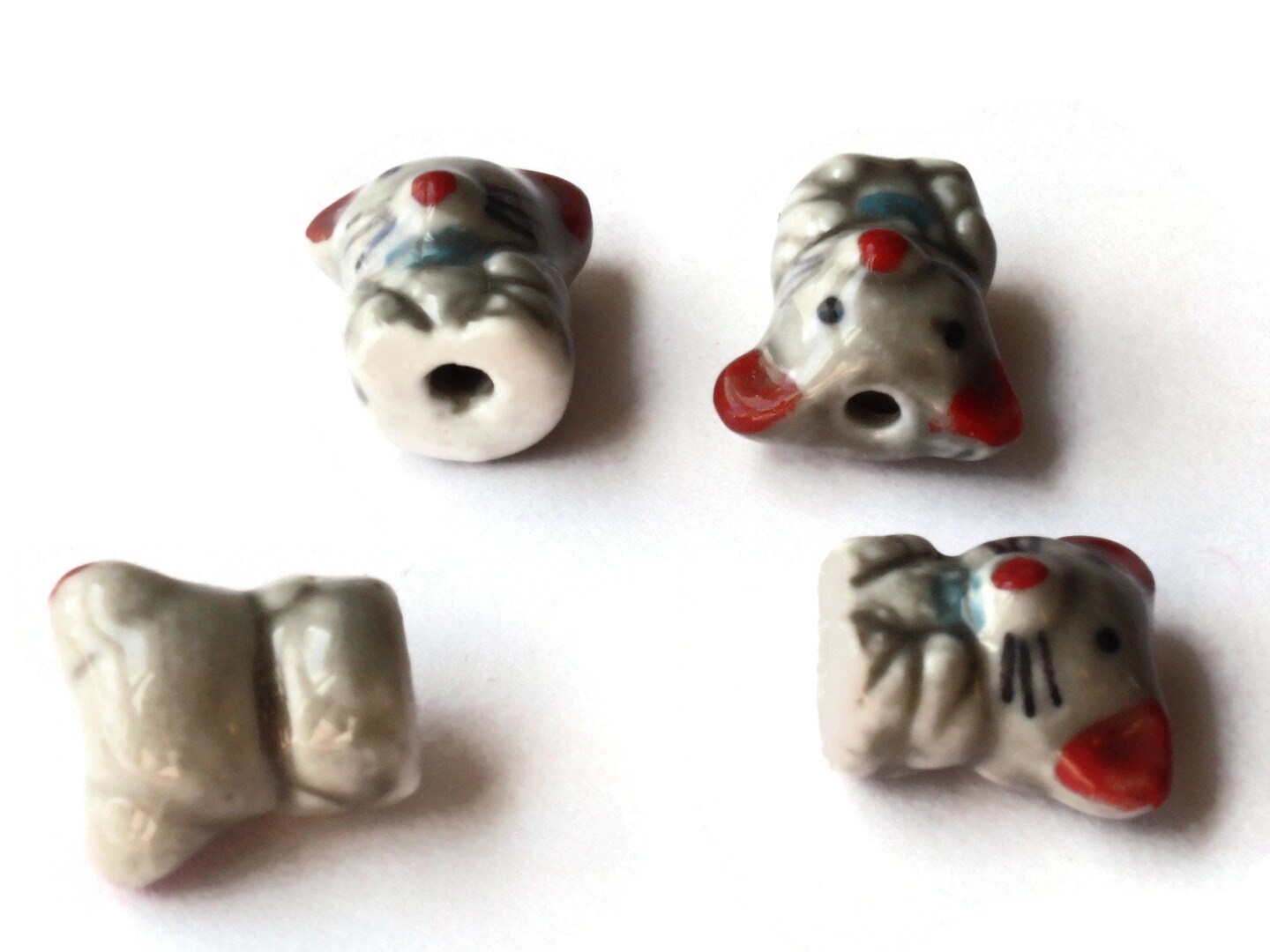 Gray and Pink Porcelain Mouse Beads