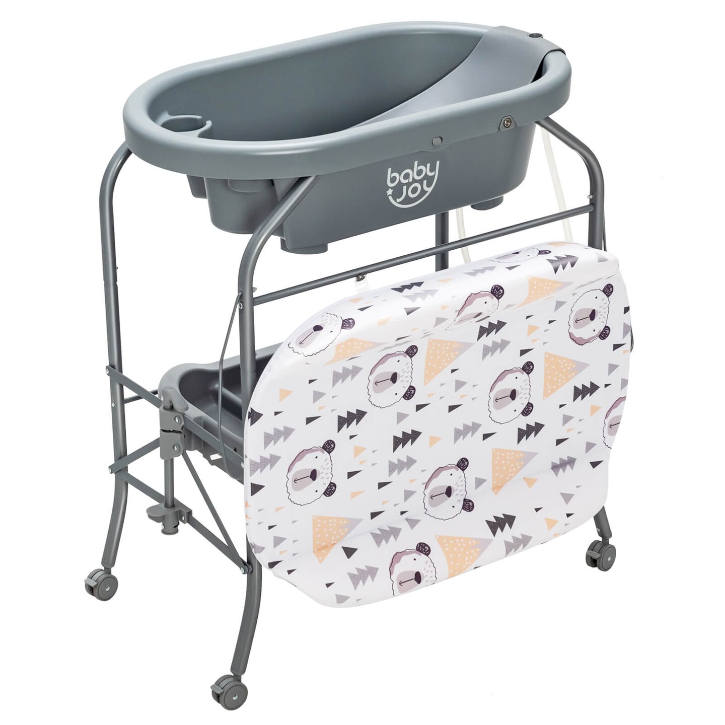 Folding Baby Changing Table with Bathtub and 4 Universal Wheels