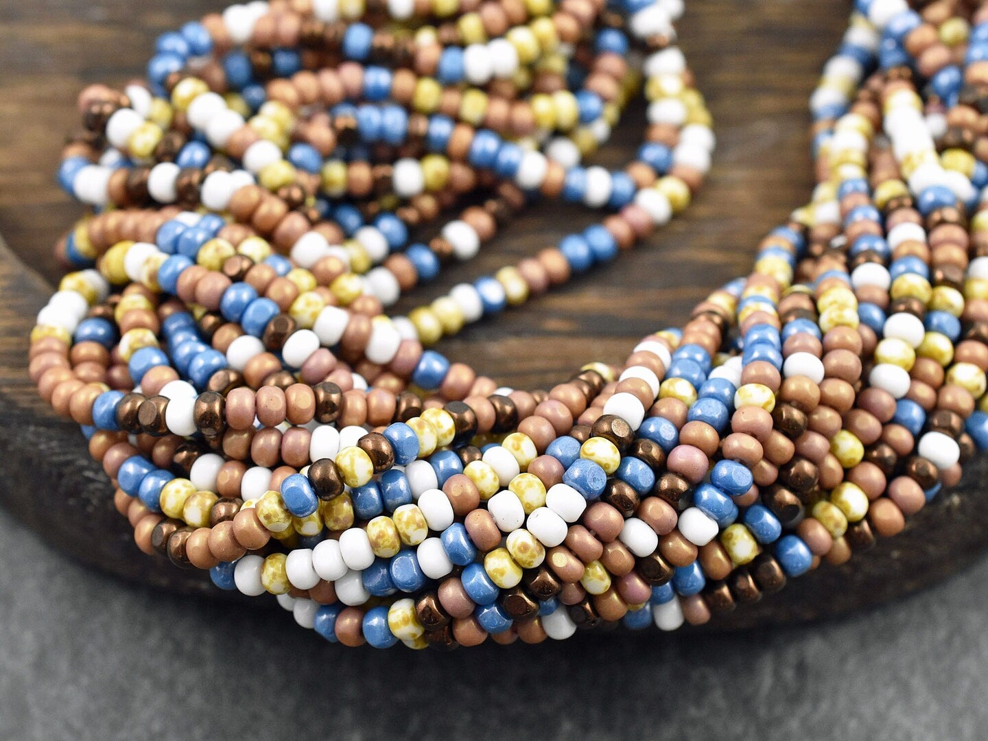 6/0 3 Cut Chocolate Mosaic Picasso Mix Trica Seed Beads (21&#x22; Strand)