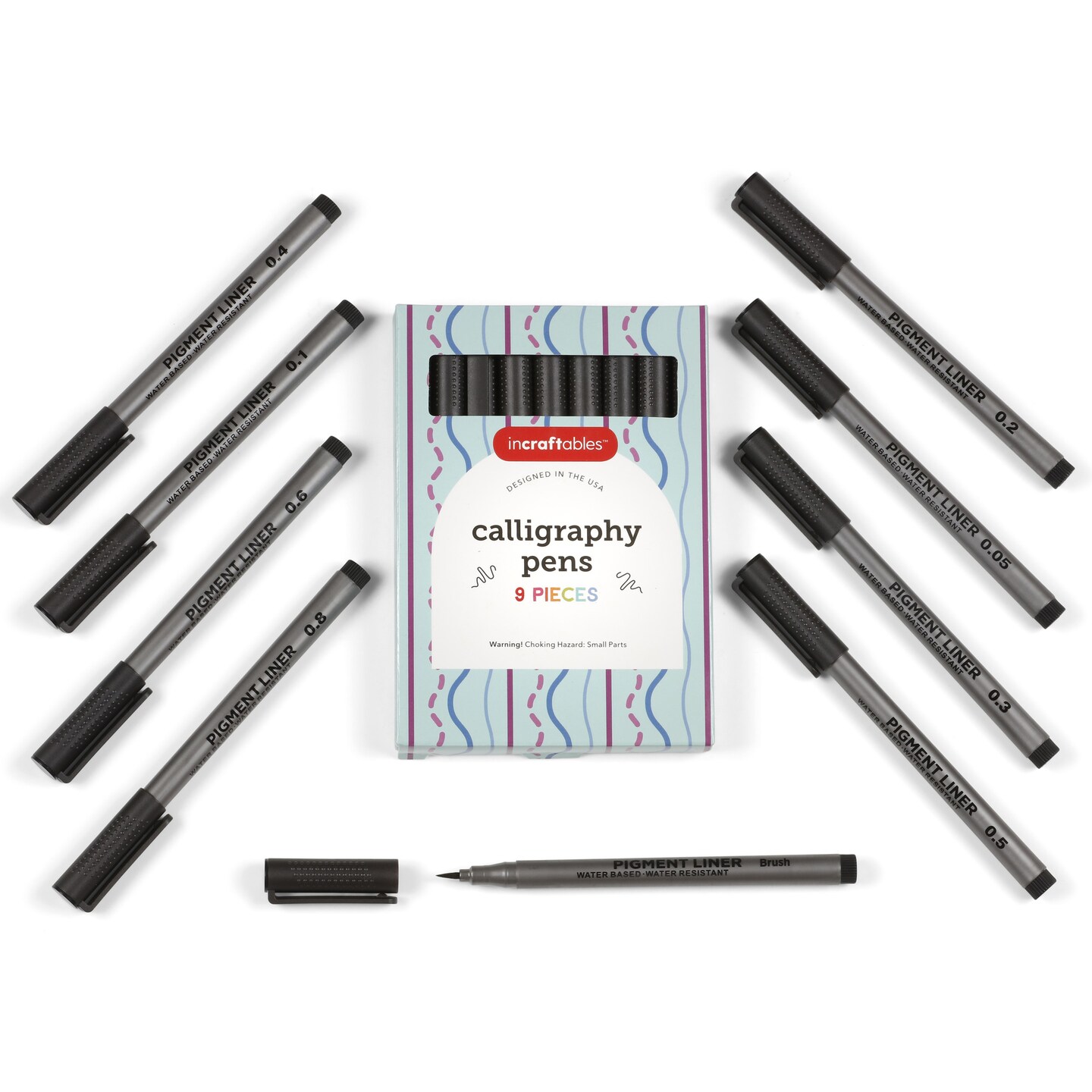 Incraftables Calligraphy Pens for Beginners and Professional (9pcs). Calligraphy Markers for Writing &#x26; Drawing. Brush Pens Calligraphy Set for Kids &#x26; Adults. Black Brush Pens for Hand Lettering