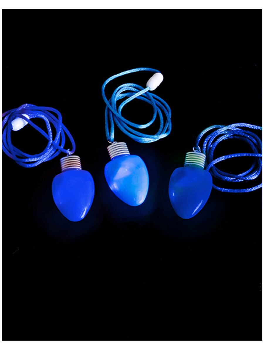Blue Flashing Light-up Blinking Christmas Bulb Pendant LED Costume Necklace