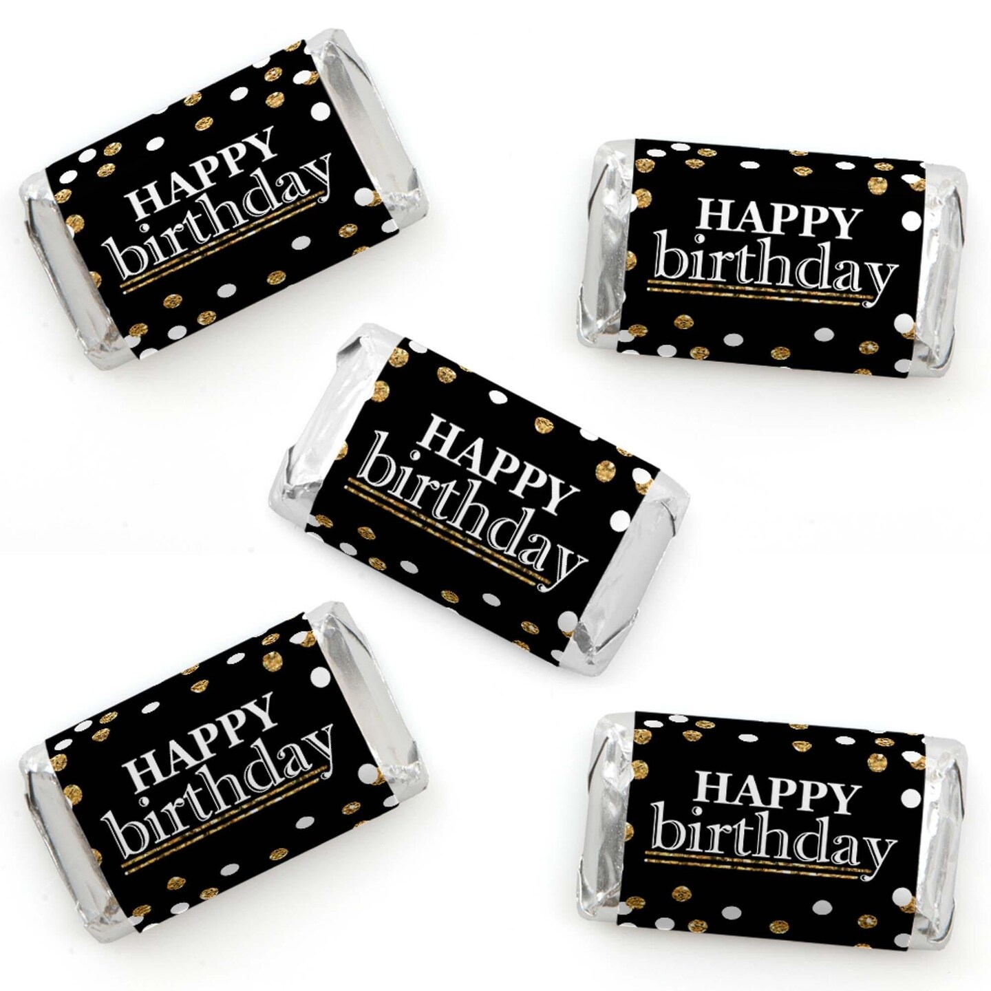 Big Dot of Happiness Adult Happy Birthday - Gold - Mini Candy Bar Wrapper Stickers - Birthday Party Small Favors - 40 Count